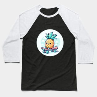 Cute Pineapple on Skateboard Baseball T-Shirt